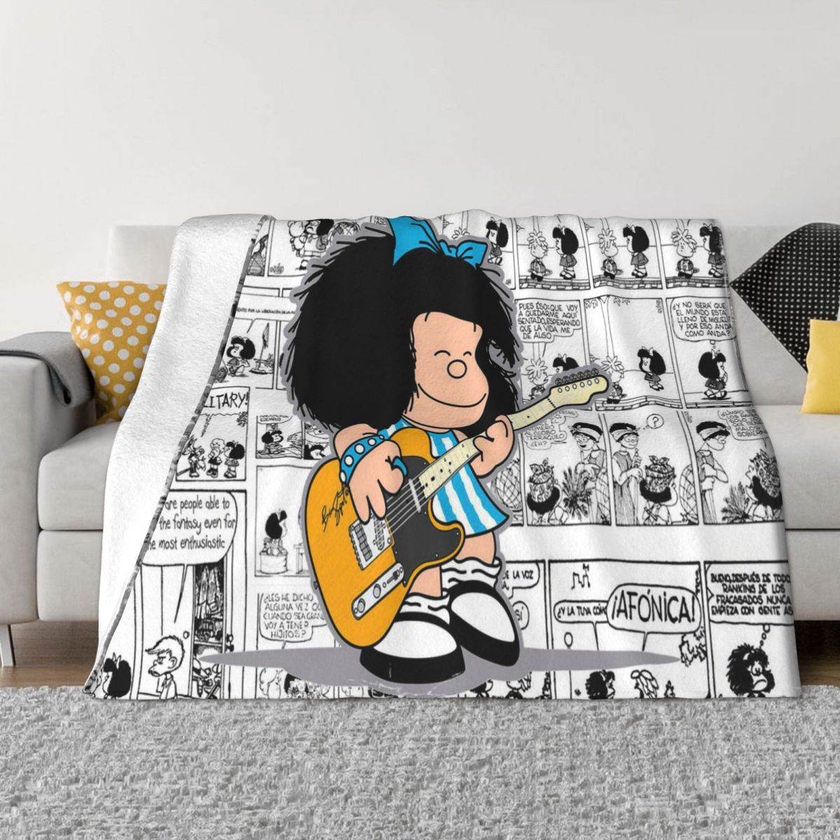 Mafalda Anime Plaid Blanket Flannel Winter Kawaii Cartoon Multifunction Super Warm Throw Blankets for Home Car Quilt